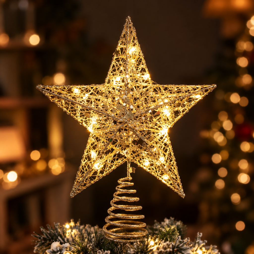 Pack Cocon | Sapin Flocon 135cm lumineux décoré doré