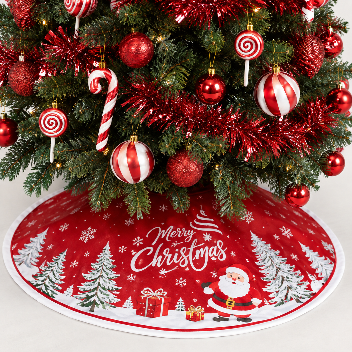 Pack Authentique | Sapin Sologne 210cm décoré rouge et blanc