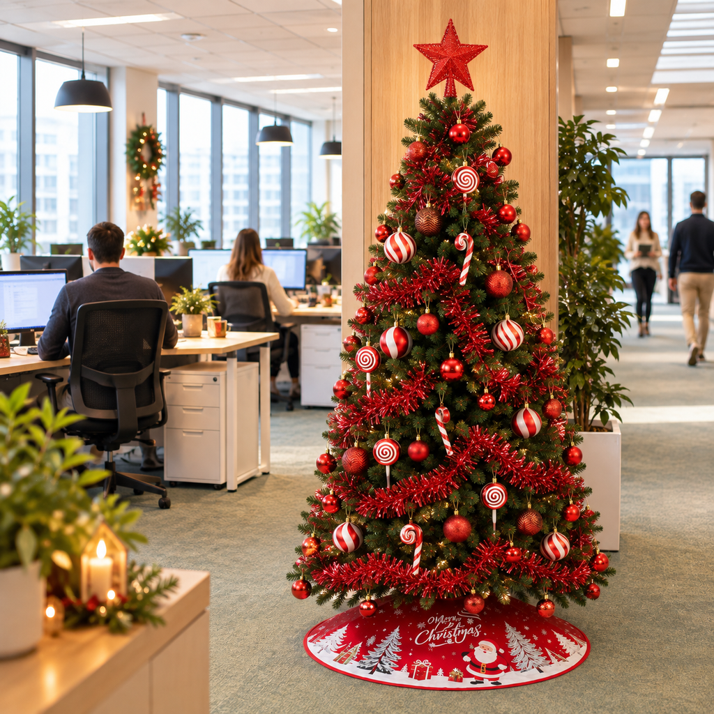 Pack Authentique | Sapin Sologne 210cm décoré rouge et blanc