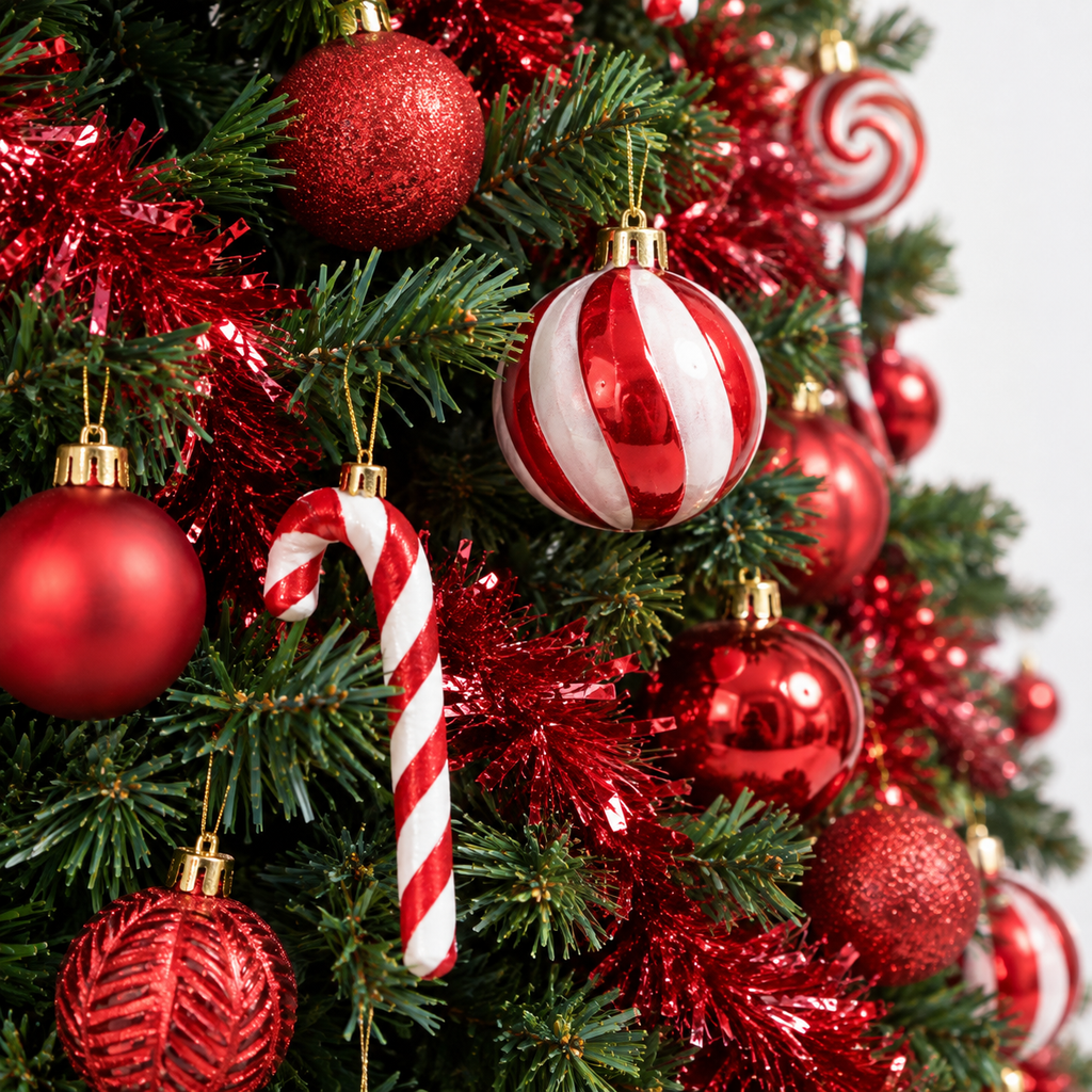 Pack Authentique | Sapin Sologne 210cm décoré rouge et blanc