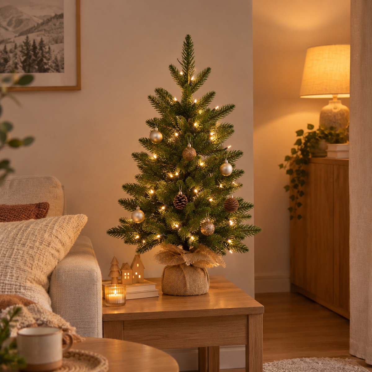 Sapin Cabane des Bois vert branches espacées jute | L'Atelier Enchanté