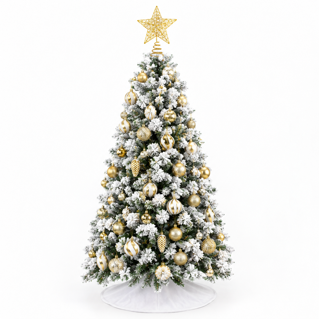 Pack Cocon | Sapin Flocon 135cm lumineux décoré doré