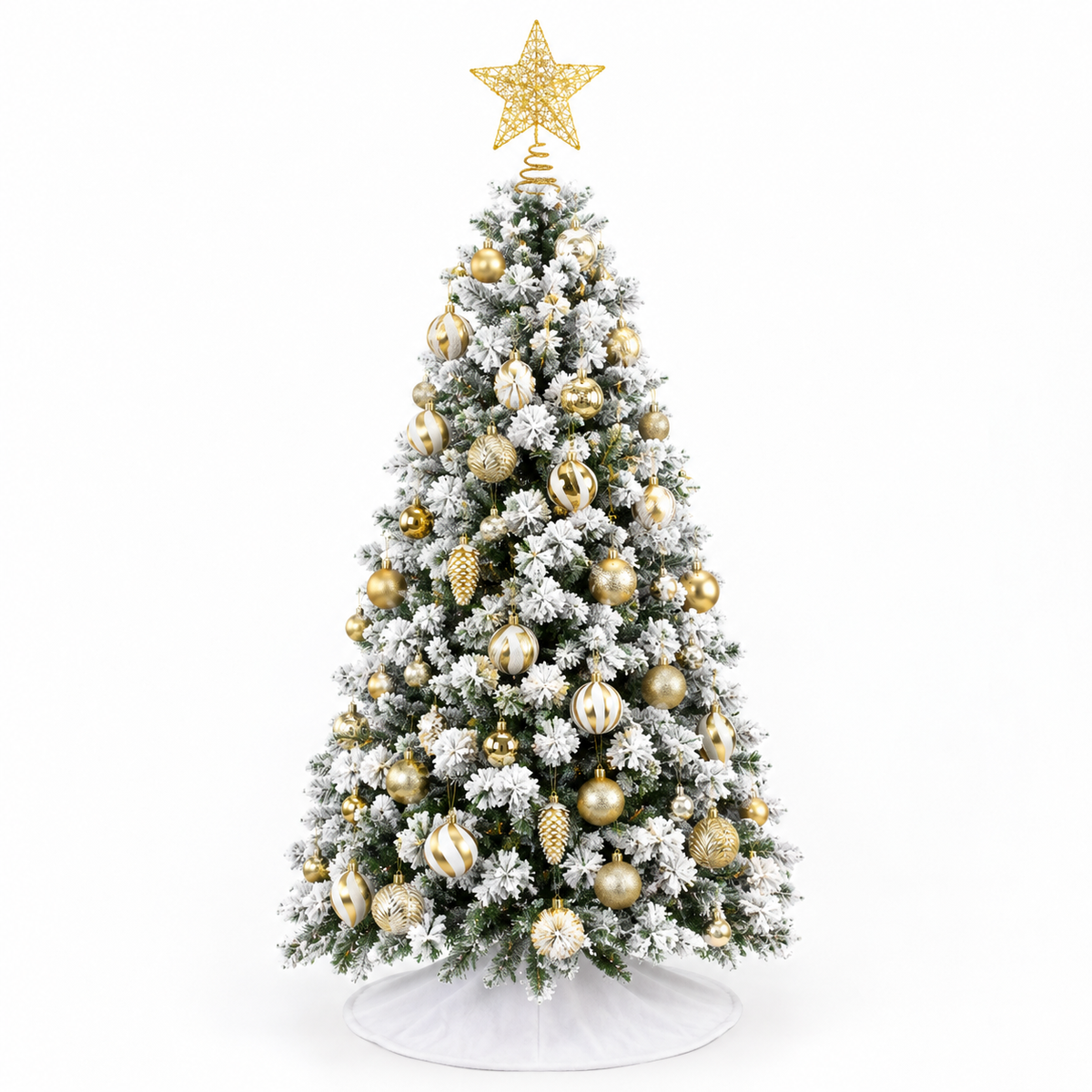 Pack Cocon | Sapin Flocon 135cm lumineux décoré doré