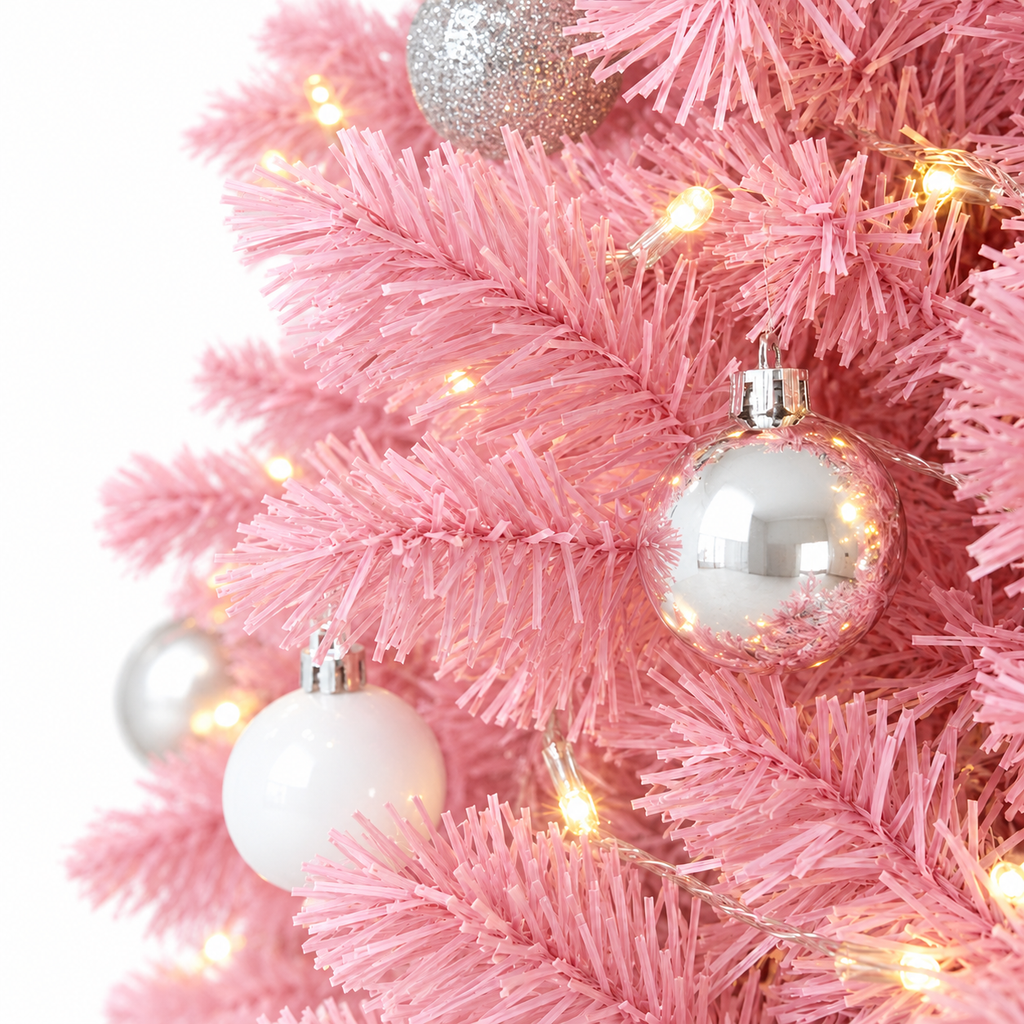 Sapin Candy rose boules argentées LED | L'Atelier Enchanté