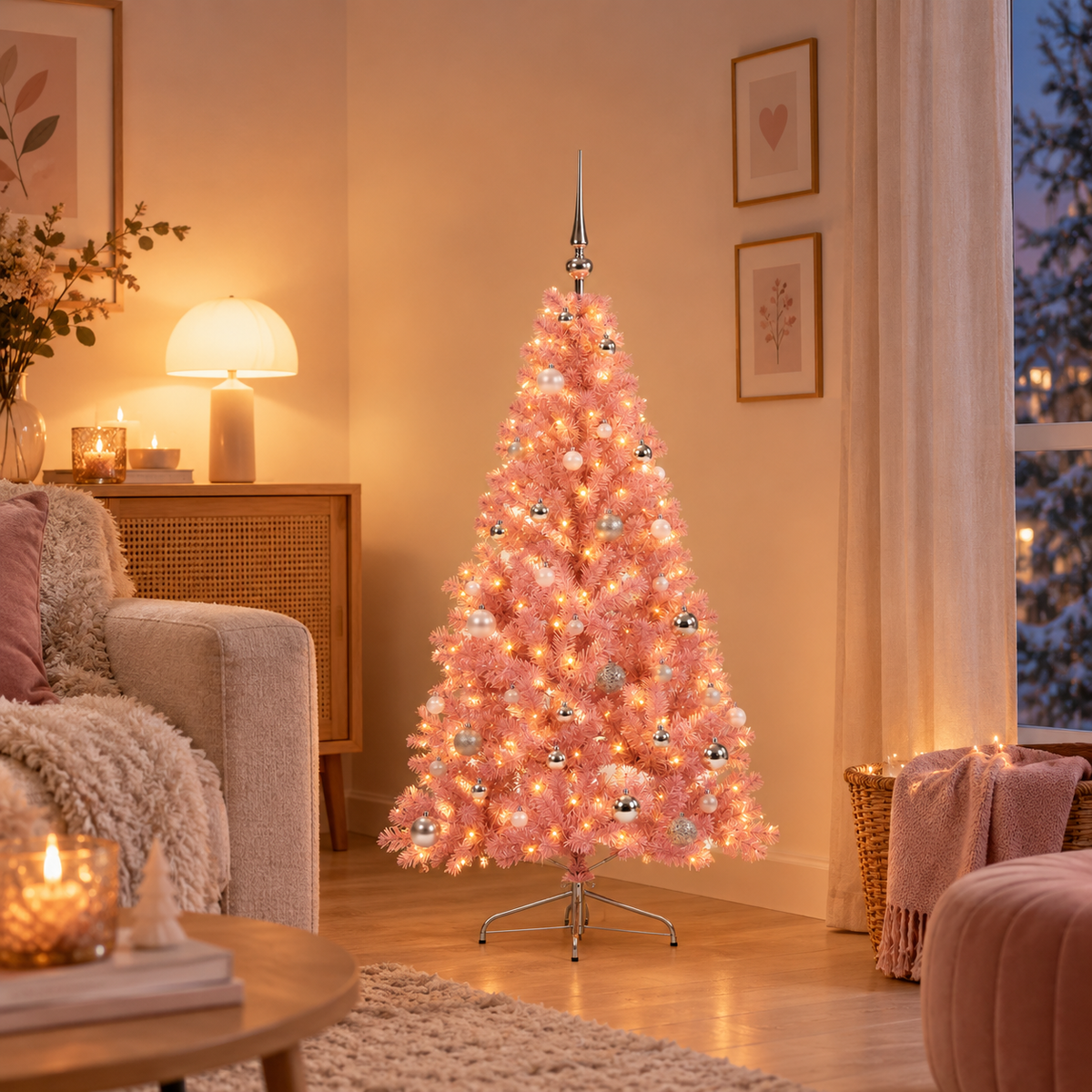 Sapin Candy rose boules argentées LED | L'Atelier Enchanté