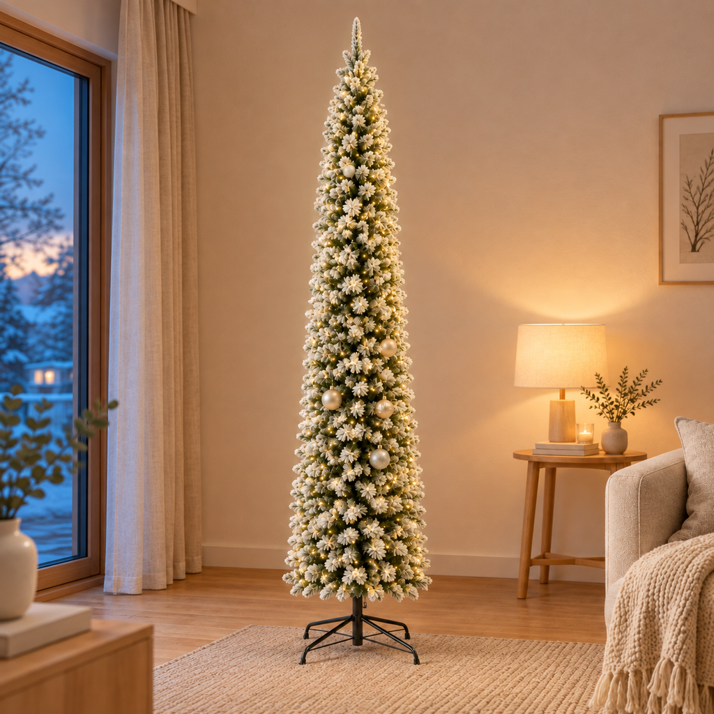 Sapin Lumière d'Hiver floqué fuseau LED intégrées | L'Atelier Enchanté