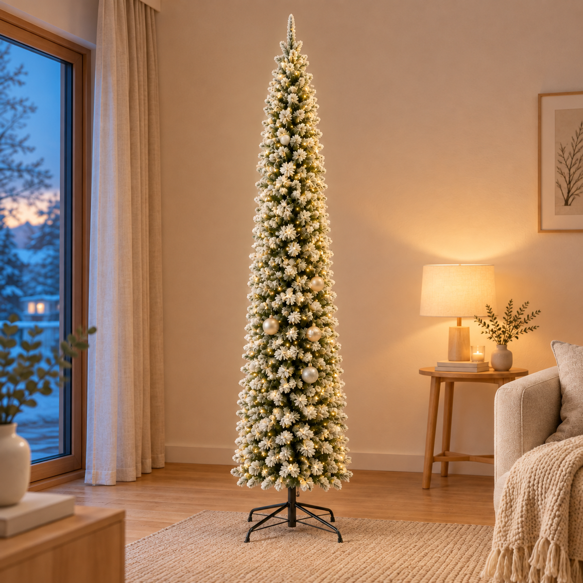Sapin Lumière d'Hiver floqué fuseau LED intégrées | L'Atelier Enchanté