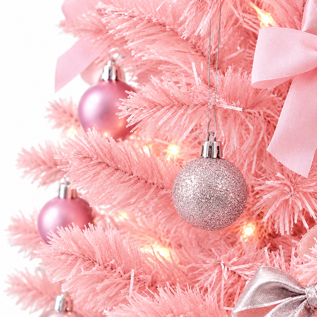 Sapin Princesse Rose nœuds satin étoile lumineuse | L'Atelier Enchanté