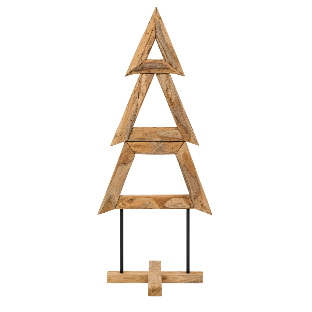 Sapin Totem bois teck massif socle croix | L'Atelier Enchanté