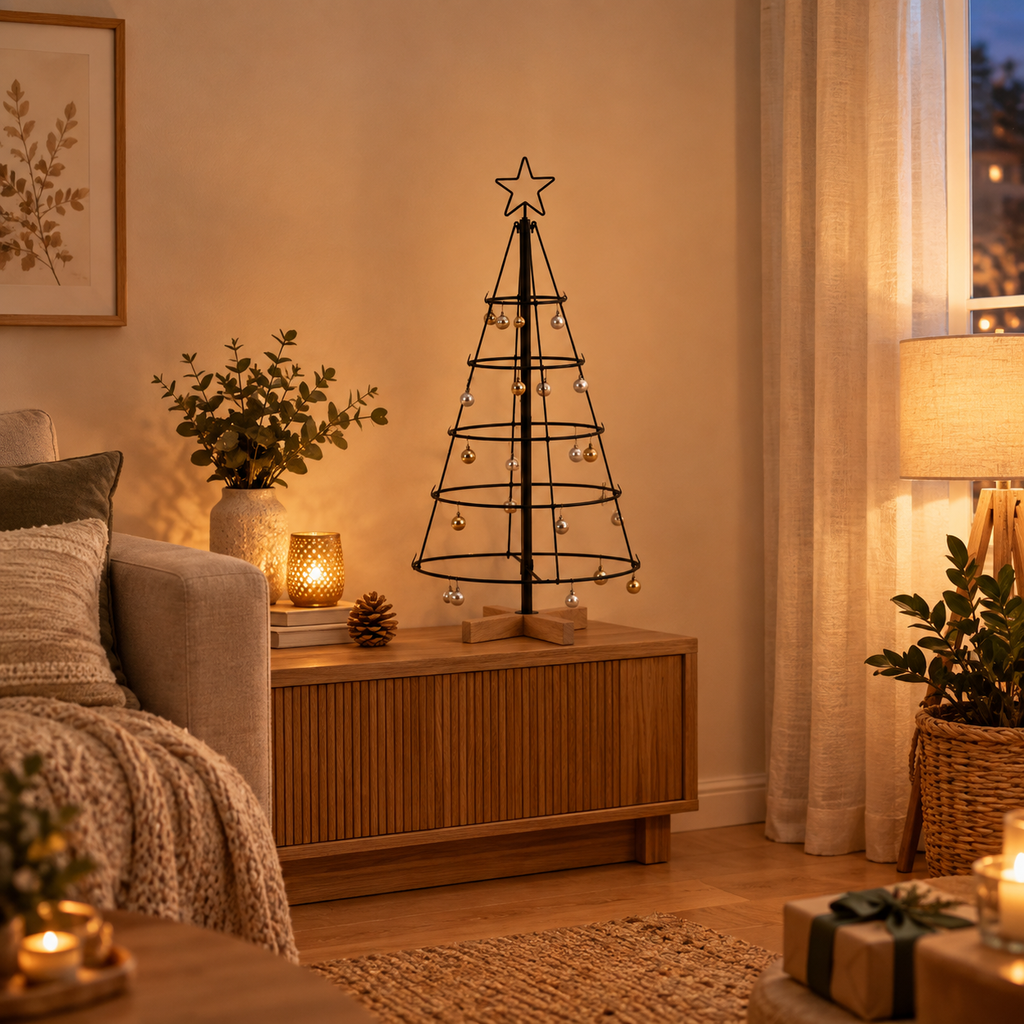 Sapin Acier et Bois structure anneaux socle bois | L'Atelier Enchanté