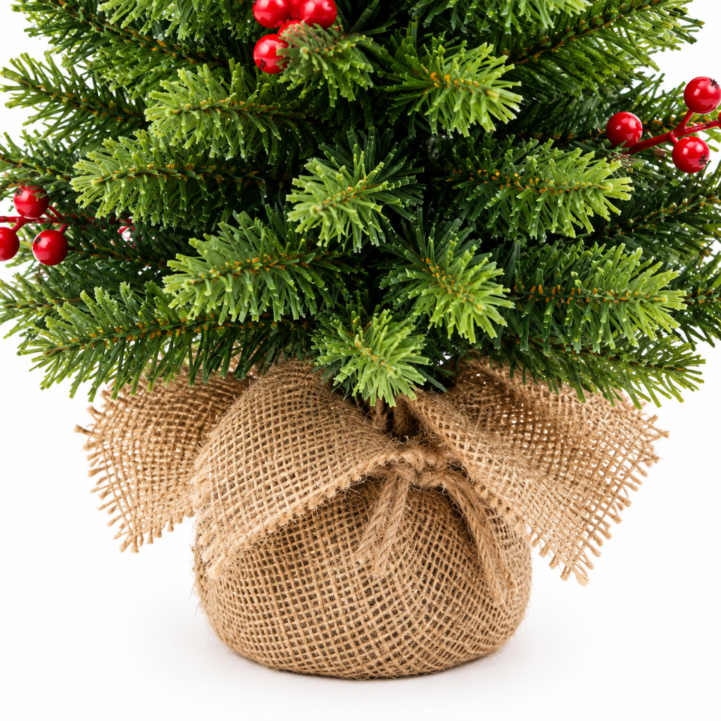 Sapin Fruits Rouges baies pied toile de jute | L'Atelier Enchanté