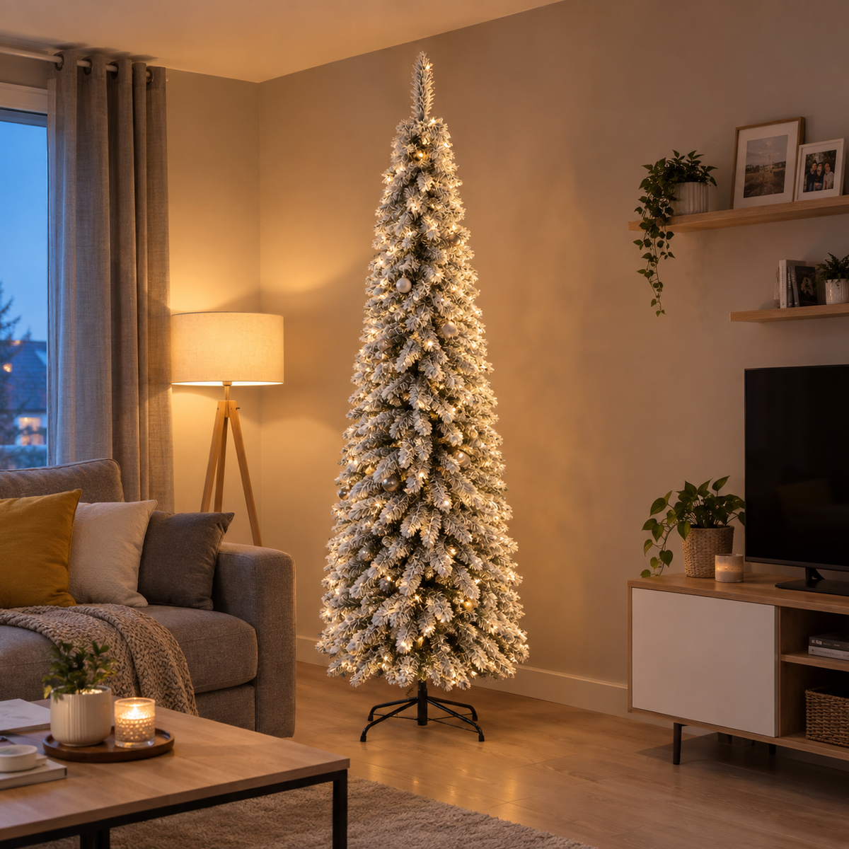 Sapin Crystal floqué dense silhouette élancée | L'Atelier Enchanté