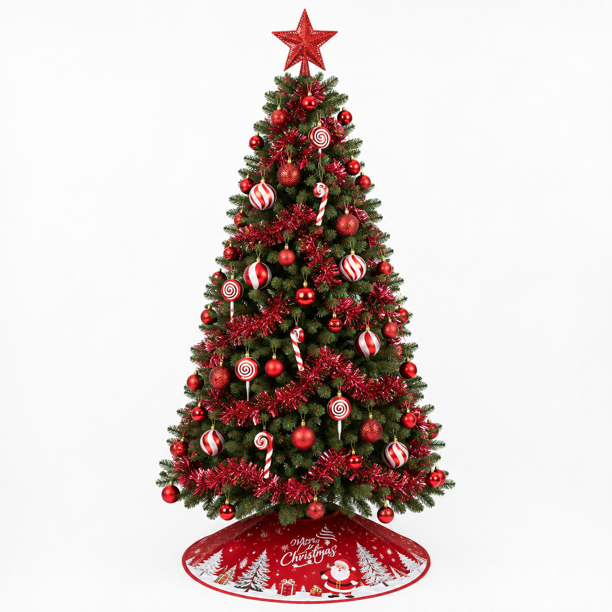 Pack Authentique | Sapin Sologne 210cm décoré rouge et blanc