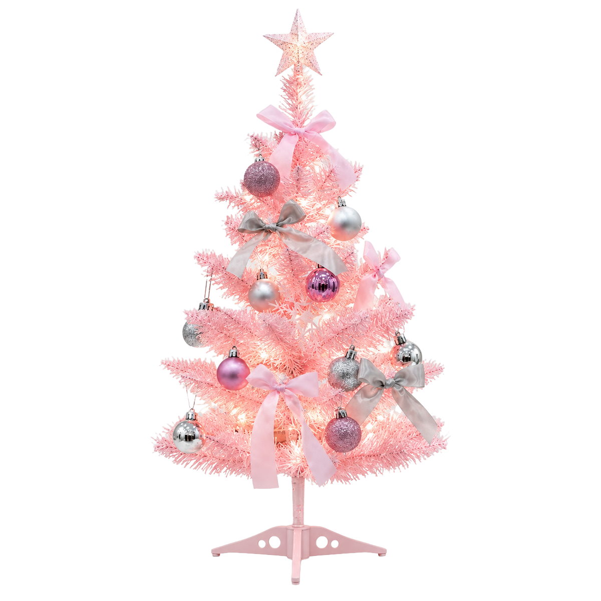 Sapin Princesse Rose nœuds satin étoile lumineuse | L'Atelier Enchanté