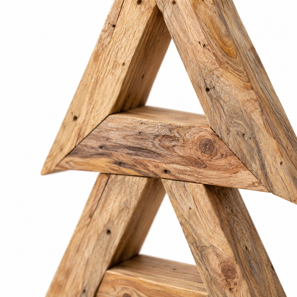 Sapin Totem bois teck massif socle croix | L'Atelier Enchanté