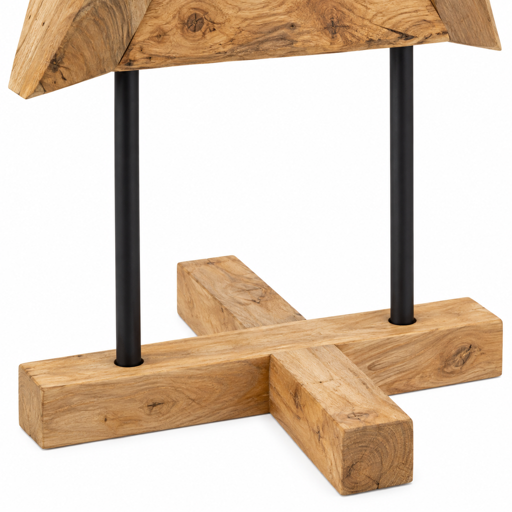 Sapin Totem bois teck massif socle croix | L'Atelier Enchanté